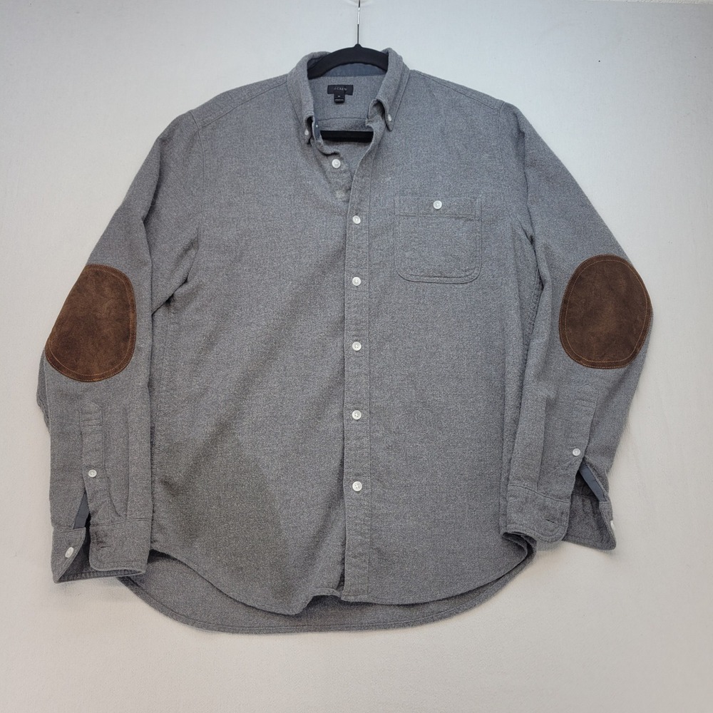 J.Crew Button Down Mens Medium Gray Flannel Elbow Patches Long Sleeve Shirt